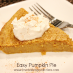 Easy Pumpkin Pie slice on plate with fork.
