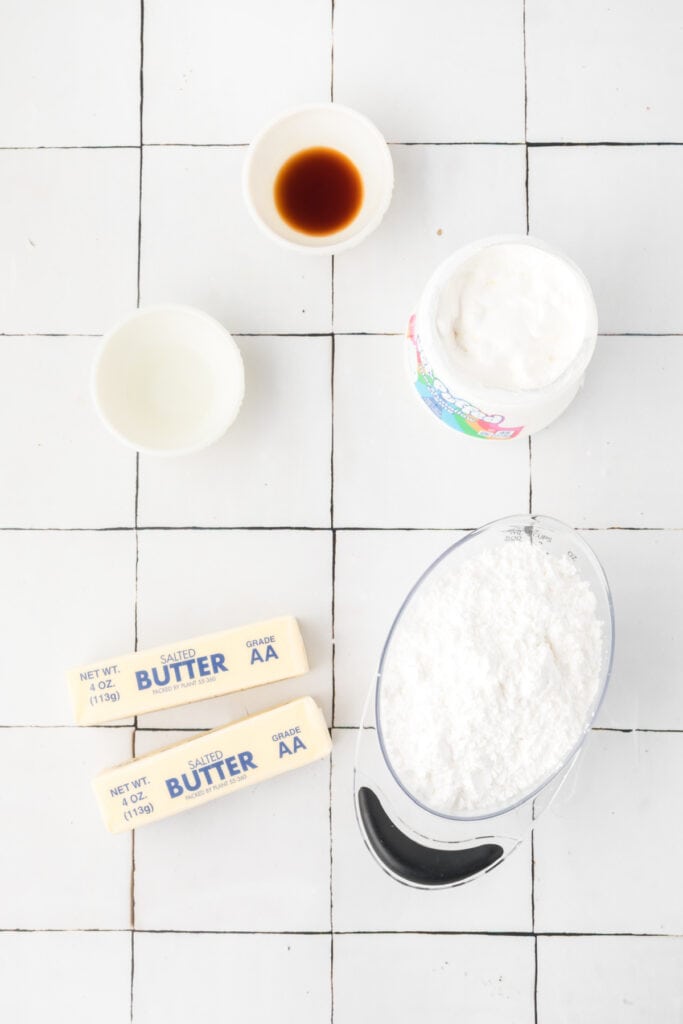 ingredients to make lemon marshmallow buttercream frosting