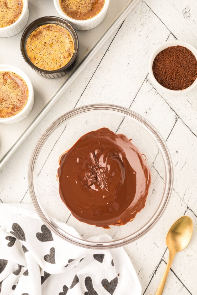Melted semi-sweet chocolate for topping Cappuccino Crème Brûlée