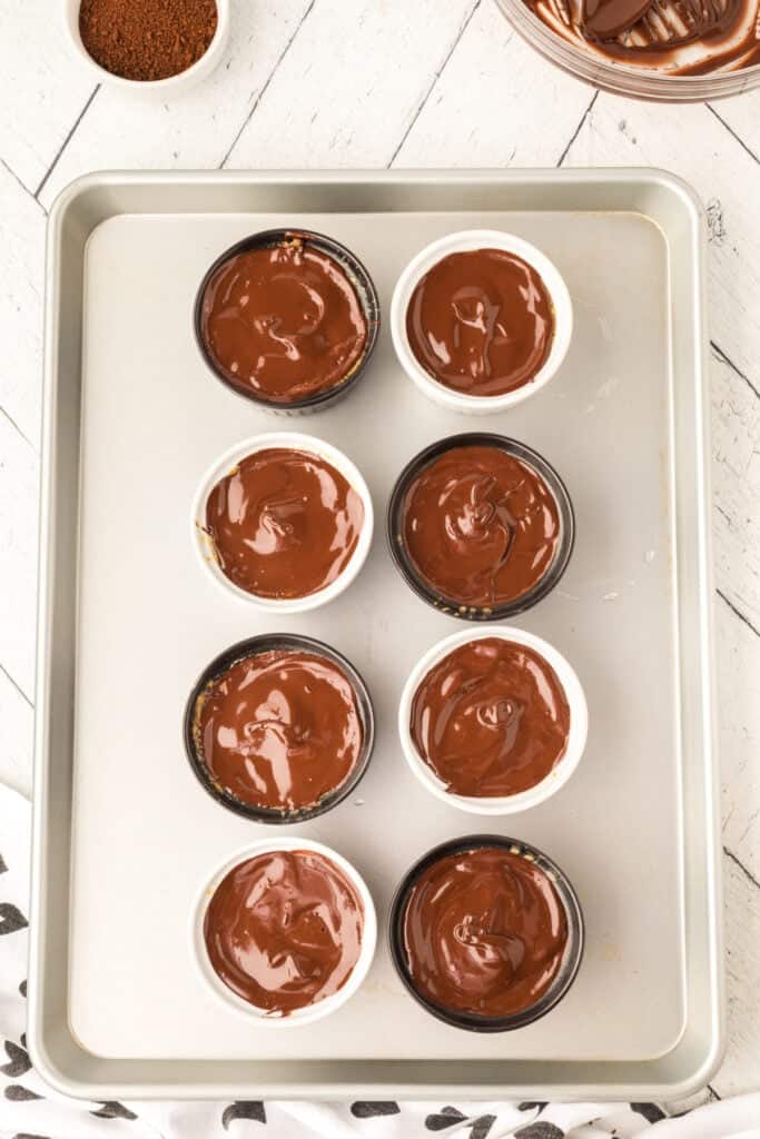 Cappuccino Crème Brûlée ramekins topped with melted chocolate