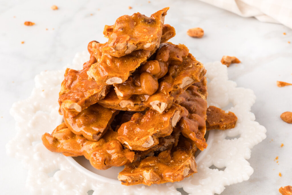 microwave peanut brittle on plate