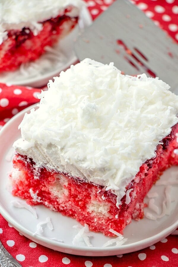 Raspberry Zinger Poke Cake @ Love Bakes Good Cakes