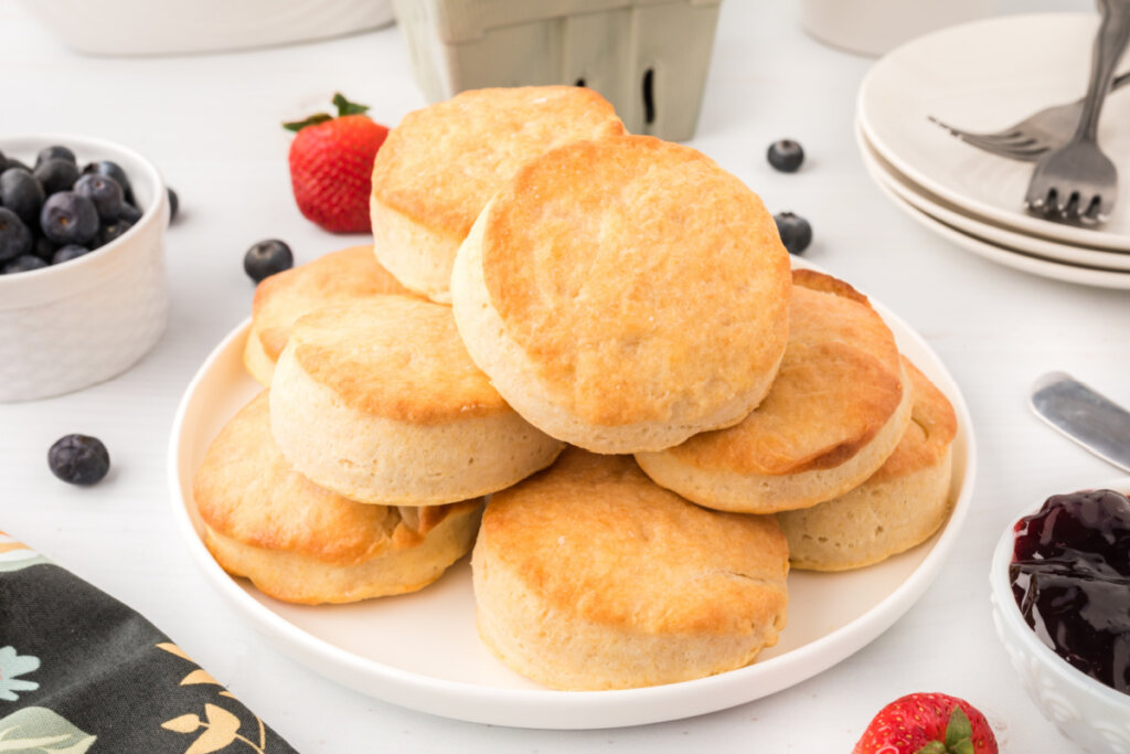 buttermilk biscuits piled on plate