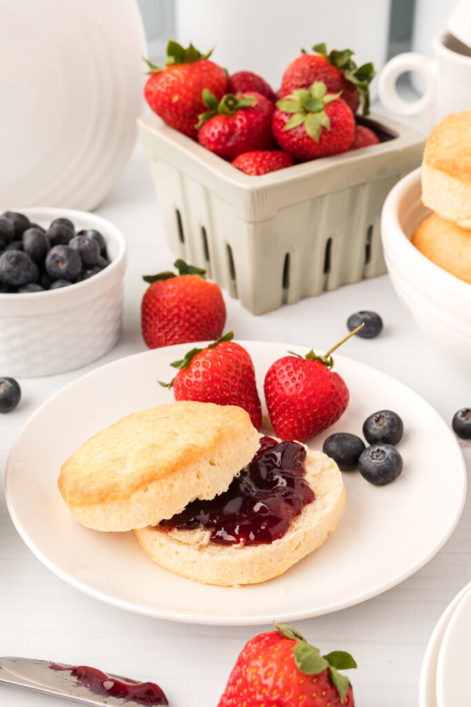 buttermilk biscuit with jelly on plate