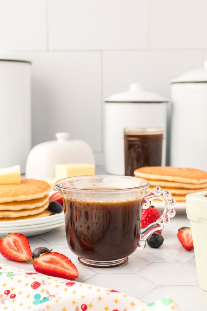 homemade vanilla pancake syrup on counter