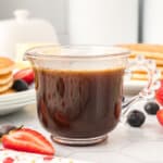 homemade vanilla pancake syrup in glass container