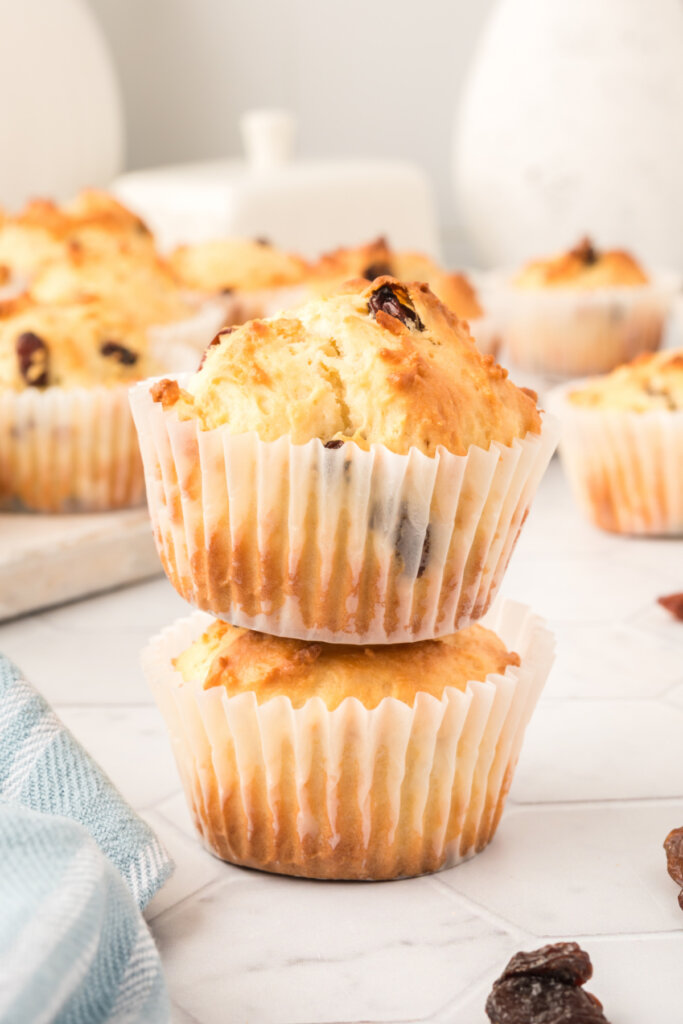 two irish soda muffins stacked