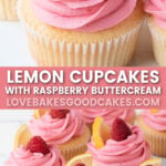 lemon cupcakes with raspberry buttercream frosting pin collage