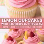 lemon cupcakes with raspberry buttercream frosting pin collage