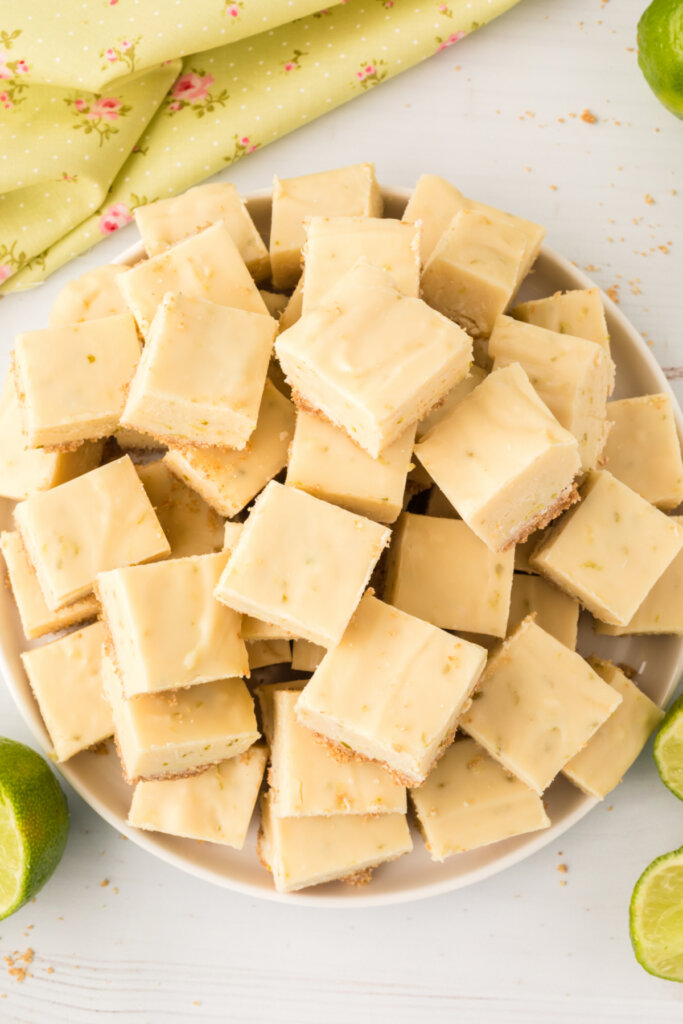 plate with piece of key lime fudge stacked