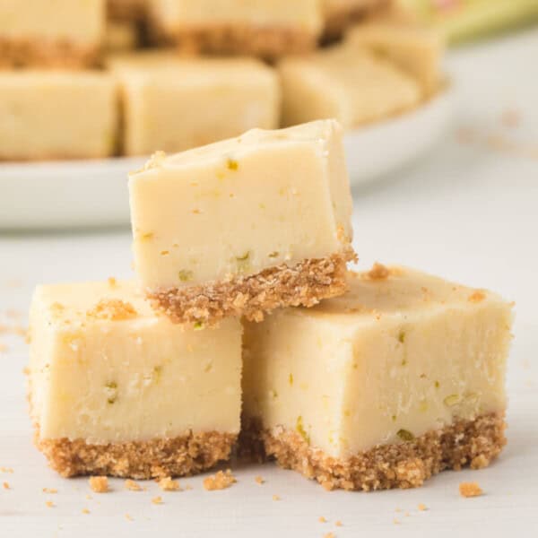 three pieces of fudge stacked in a triangle shape