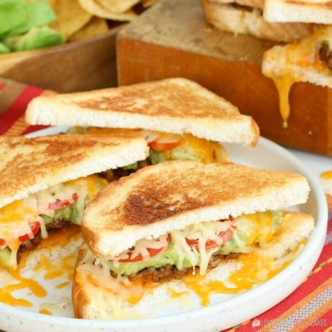 Taco Stuffed Grilled Cheese Sandwich on a plate