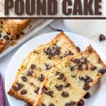 2 slices of chocolate chip pound cake loaf on white plate