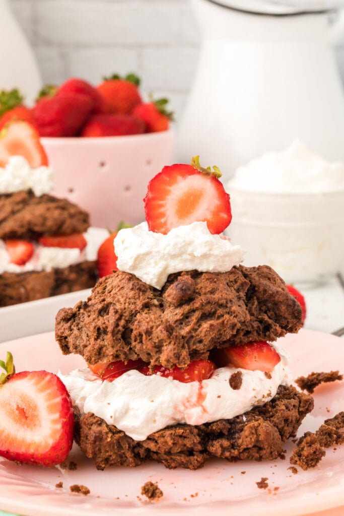 chocolate strawberry shortcake on plate