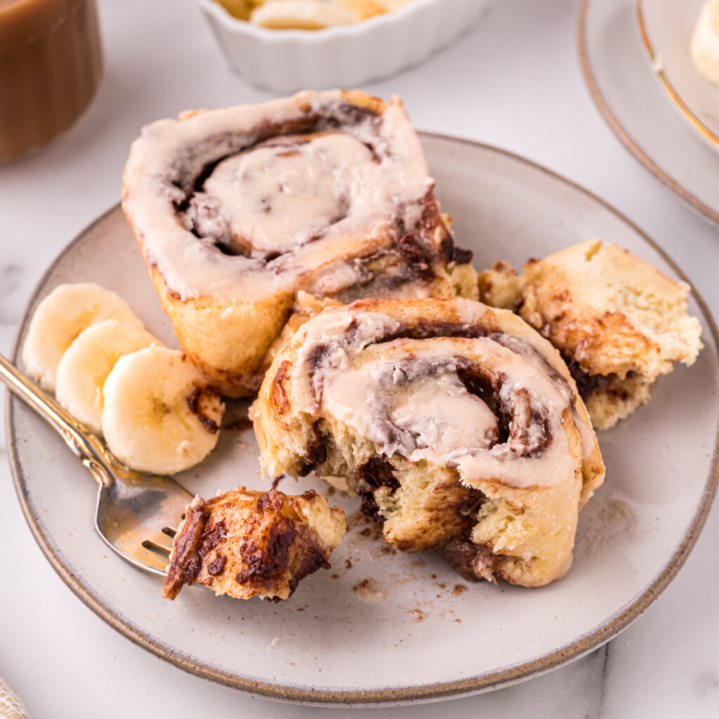 nutella banana cinnamon rolls on plate