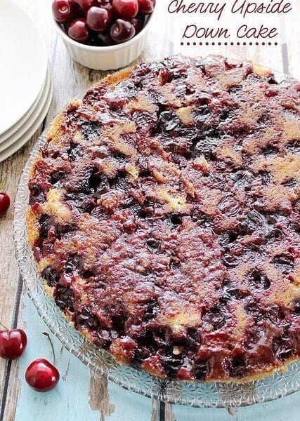 Cherry Upside Down Cake with Almond Whipped Cream