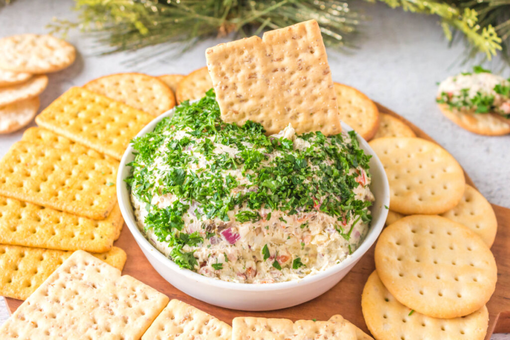 bacon pesto cheese ball dip in bowl