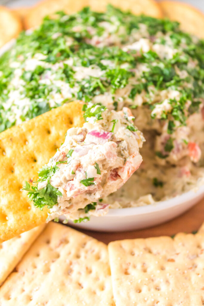 cracker with cheese ball dip