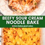 beefy sour cream noodle bake pin collage