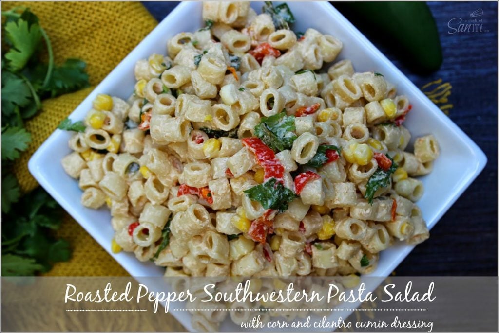 Roasted Pepper Southwestern Pasta Salad in a white bowl.