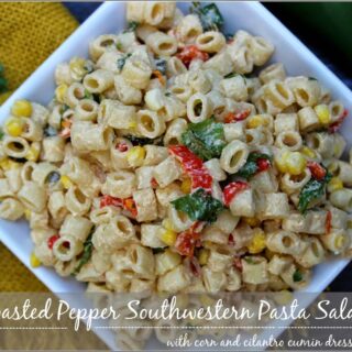 Roasted Pepper Southwestern Pasta Salad in a white bowl.