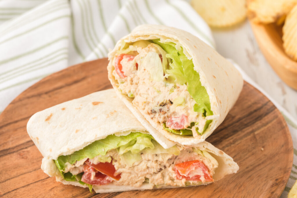 blt avocado chicken salad wraps closeup