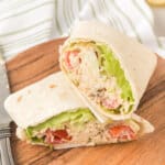blt avocado chicken salad wrap cut in half to see the inside