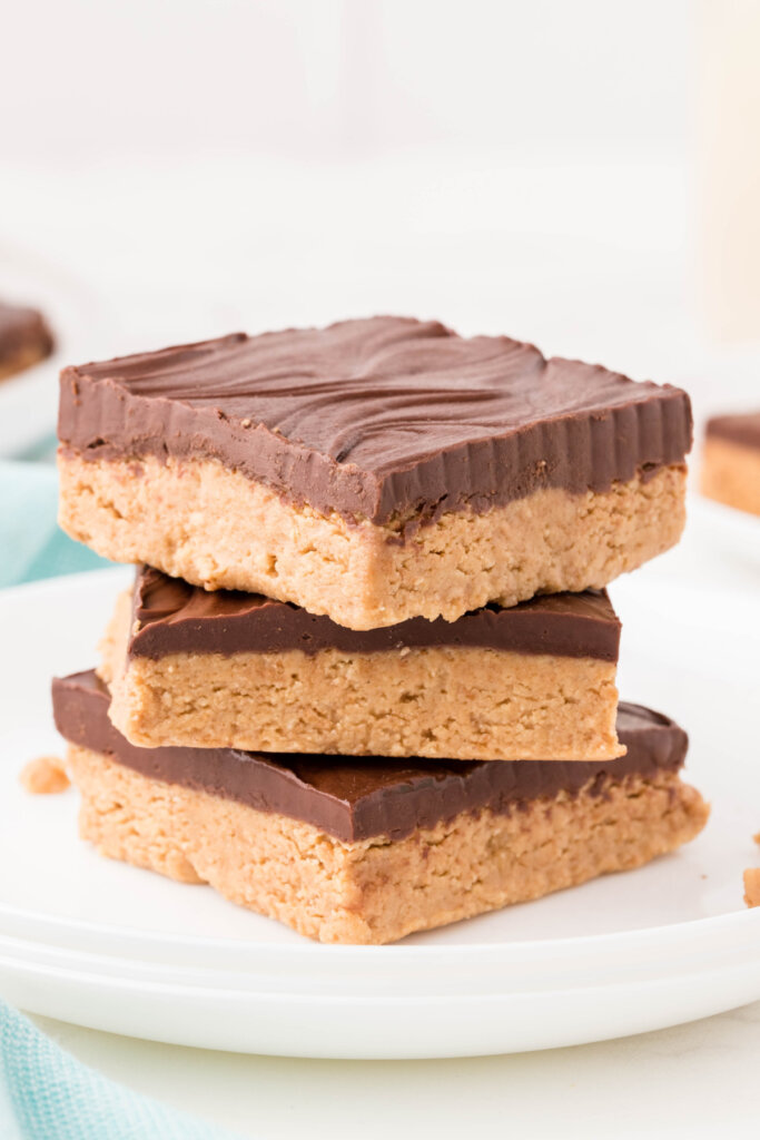 chocolate peanut butter bars stacked