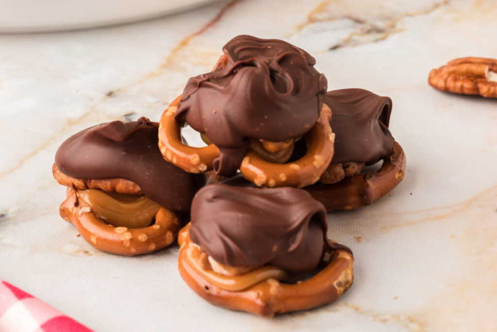 chocolate turtle candy on table