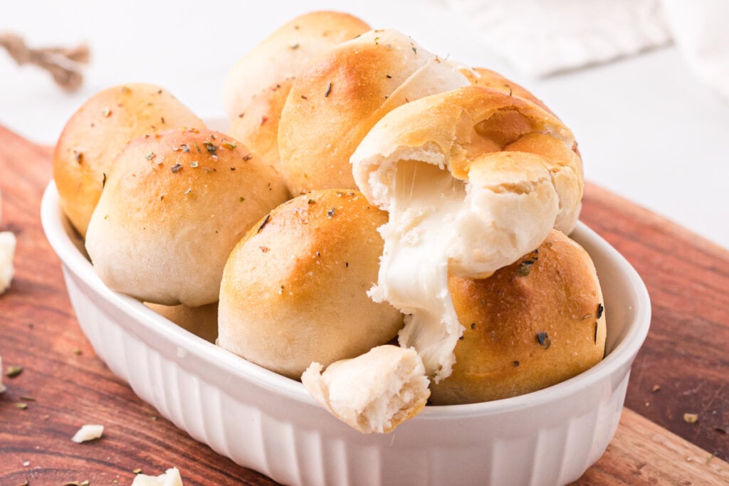 garlic herb cheese bombs stacked in platter