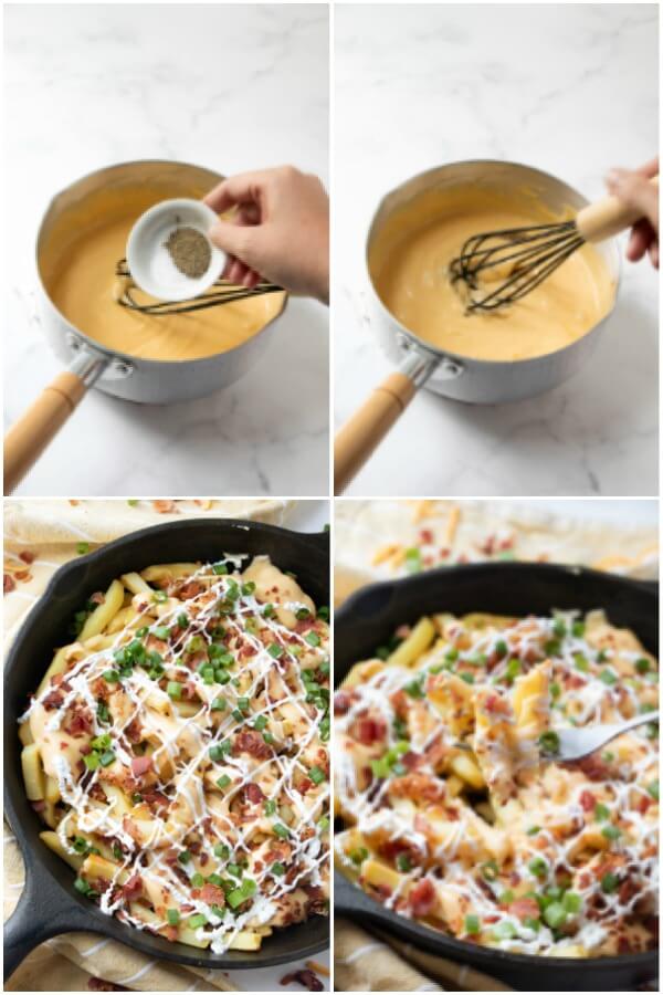 how to make cheese fries sauce with bacon