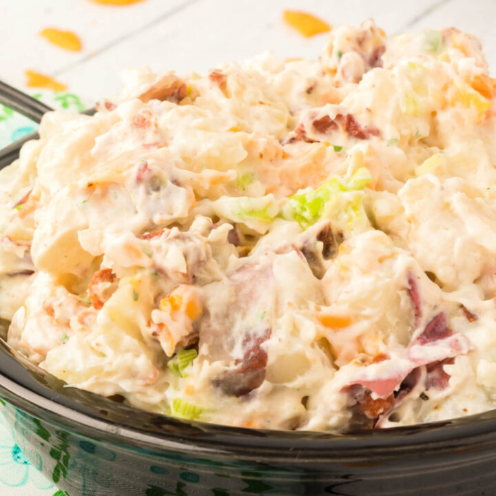 closeup of bacon ranch potato salad