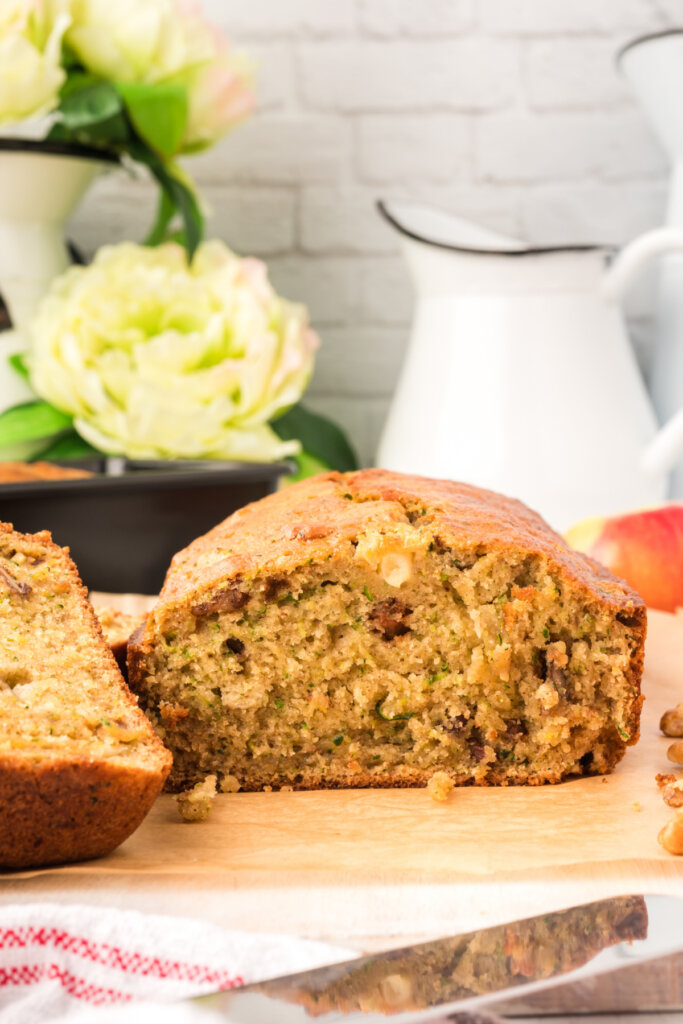 loaf of apple zucchini bread on table