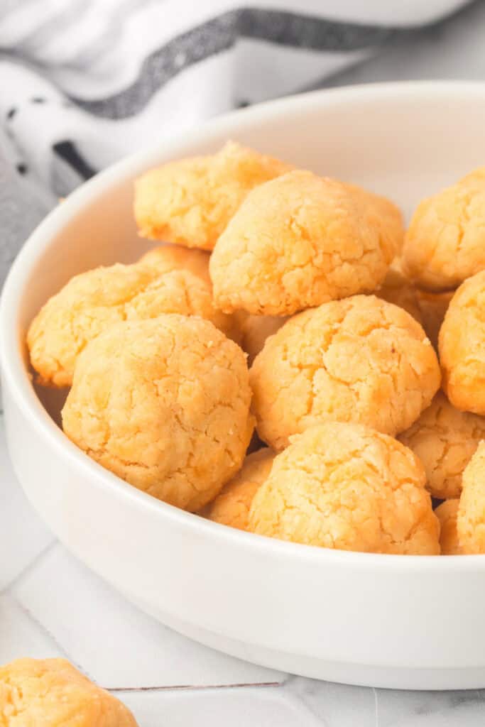 Bowl of homemade cheese bites served as an easy appetizer or snack