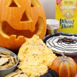 Halloween Snacks: Pumpkin Puke {aka Pimiento Cheese Dip} with Wheat Thins.