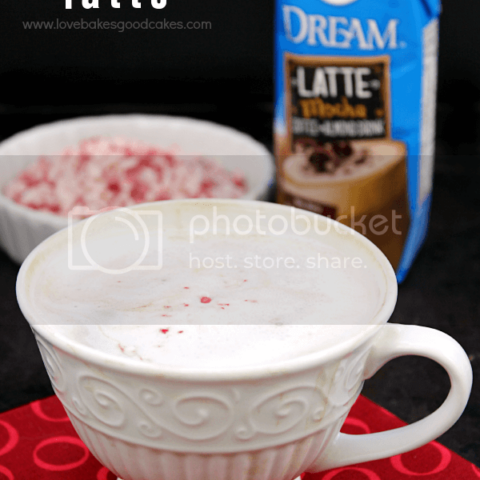 Dairy-Free Peppermint Mocha Latte in a cup with pieces of candy cane.