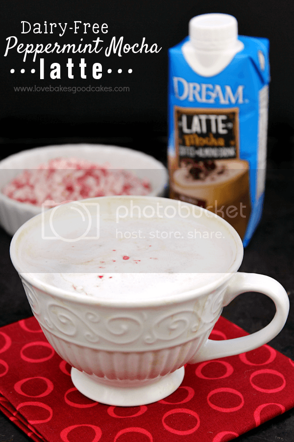 Dairy-Free Peppermint Mocha Latte in a cup with pieces of candy cane.