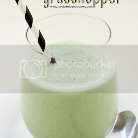 Dairy-Free Frozen Grasshopper in a glass with a straw.