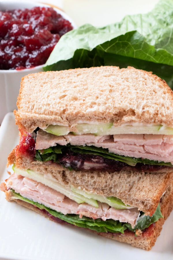 cran-apple turkey sandwich on plate