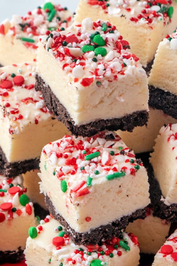 white chocolate peppermint fudge stacked on top of each other