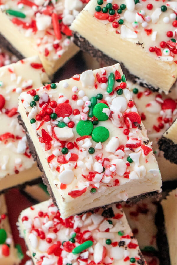 closeup of fudge stacked on plate