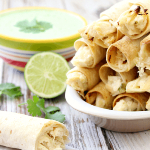 Spicy Jalapeno Chicken Taquitos with Cilantro Lime Cream Sauce