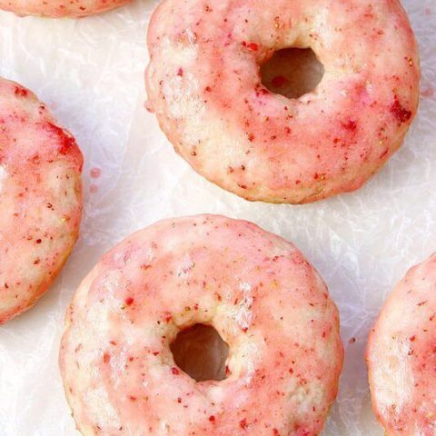 Vanilla Cake Donuts with Strawberry Glaze