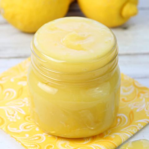 closeup of lemon curd in glass jar