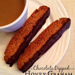 Chocolate Dipped Honey Graham Biscotti on a plate.
