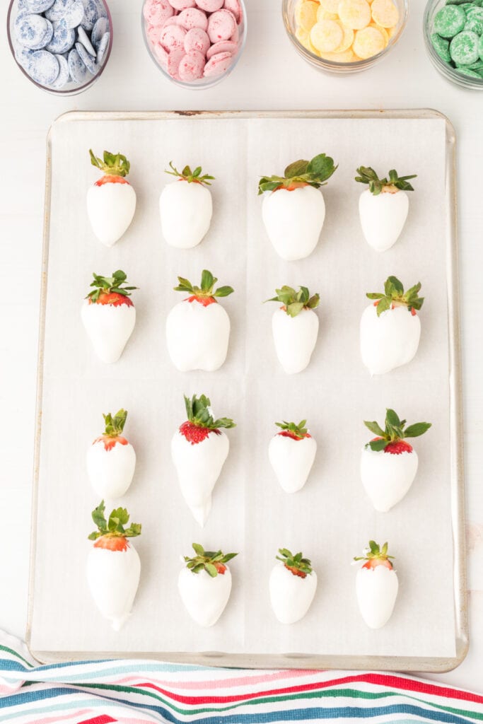strawberries that have been dipped in white candy coating