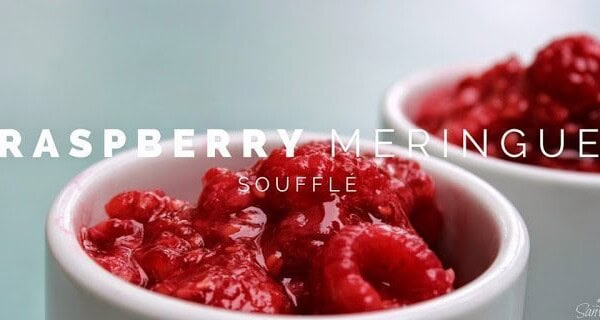 Raspberry Meringue Soufflé in two white bowls.