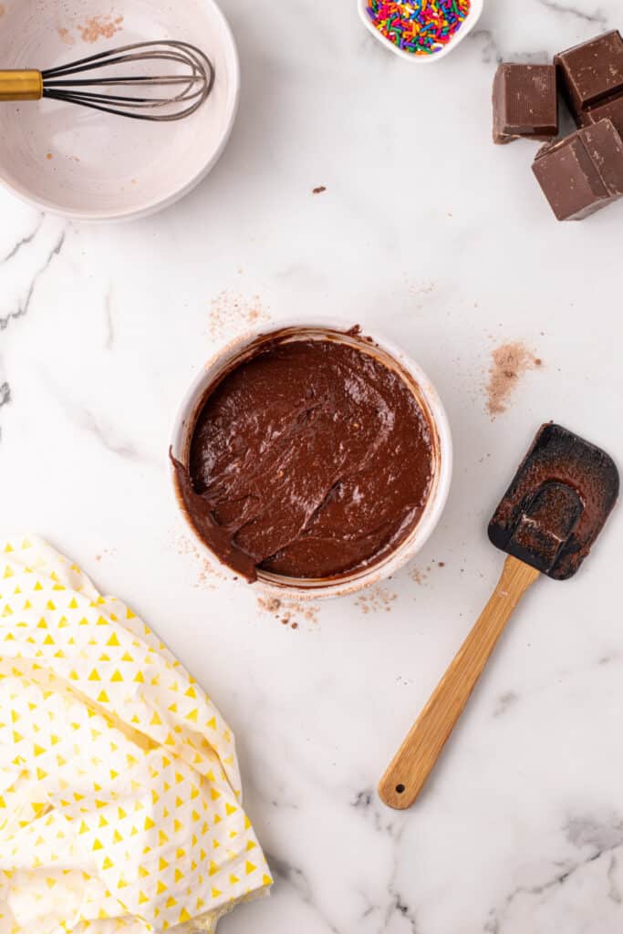 hick chocolate batter mixed and ready to cook into crisp chocolate taco shells.