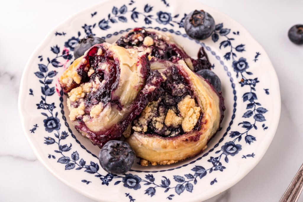 blueberry pie pinwheels in bowl