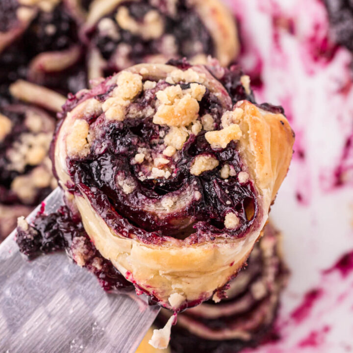 blueberry pie pinwheel on spatula